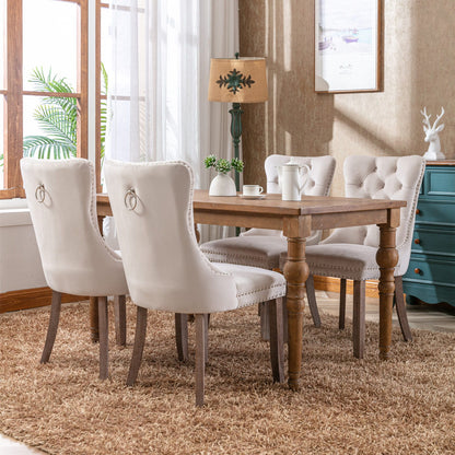 Nikki - Modern, High-End Tufted Solid Wood Contemporary Velvet Upholstered Dining Chair With Wood Legs Nailhead Trim (Set of 2) - Beige