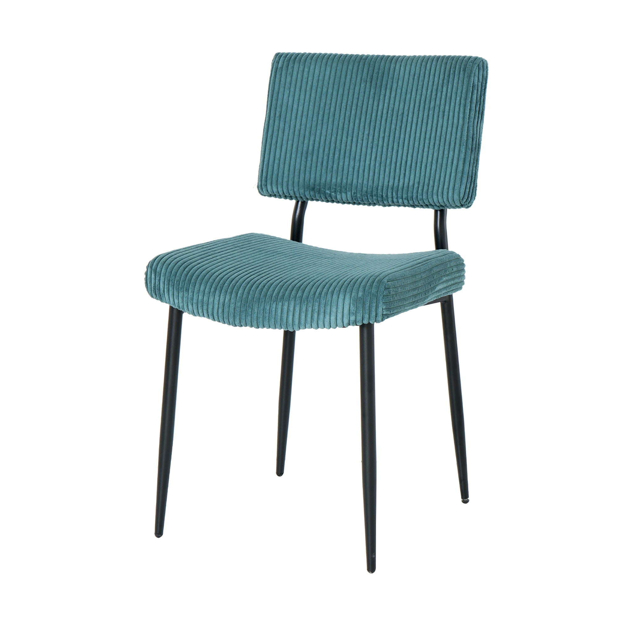 Modern Upholstered Dining Chair Set With Black Metal Legs (Set of 2) - Turquoise
