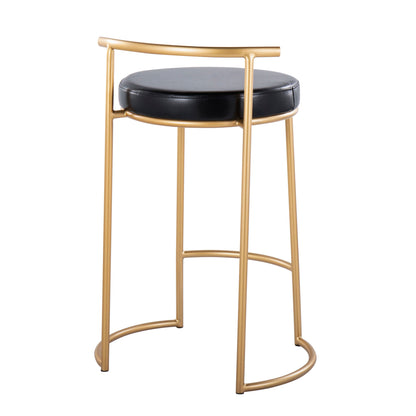 Fuji - Round Contemporary Fixed Height Counter Stool (Set of 2) - Gold / Black
