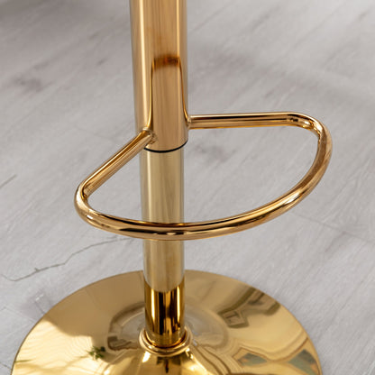 Velvet Bar Chair, Pure Gold Plated, Unique Design, 360 Degree Rotation, Adjustable Height, Suitable For Dining Room And Bar, (Set of 2) - Off White