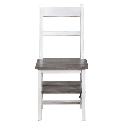 Solid Wood Foldable Ladderchair Dual Purpose Stepladders Step Display Stand Flower Stand Forhome, Library, Kitchen - Antique White / Sandstone