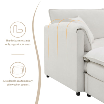 Chenille Modular Sectional Sofa, U Shaped Cloud Couch Set With Double Cushions, 6 Seat Sleeper Sofa Bed With Ottomans, Oversized Indoor Furniture - Cream