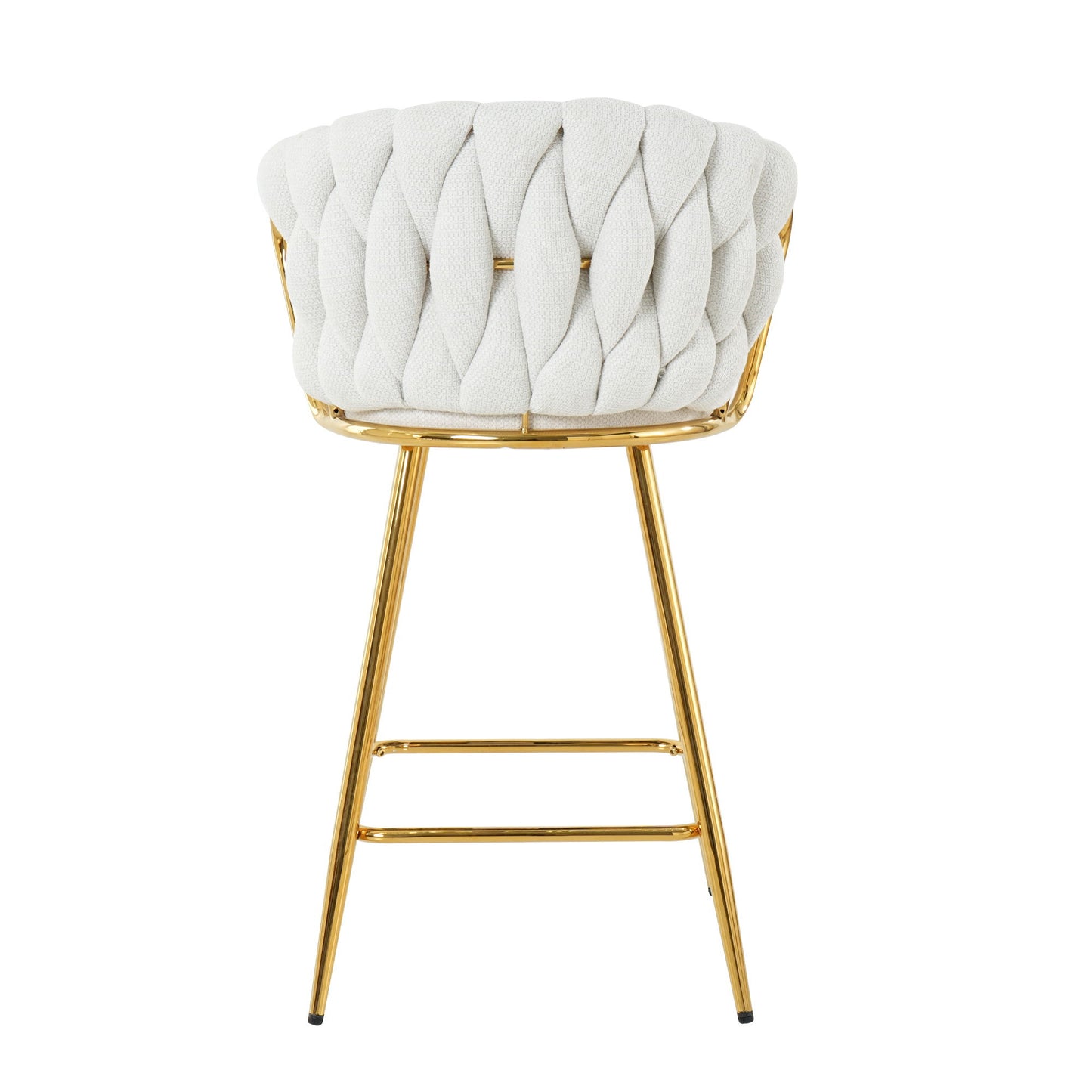 Modern Design High Stool With Gold Plated Legs Linen Bar Chair For Kitchen Dining And Cafe (Set of 2) - White