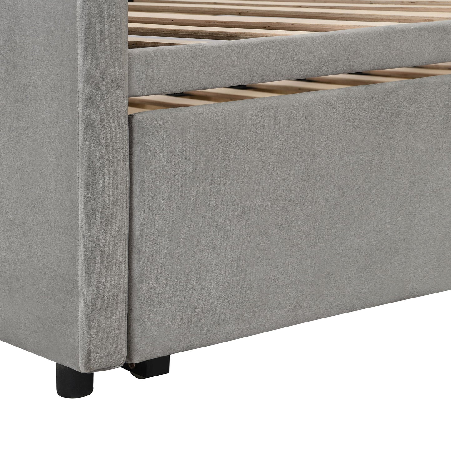 Twin Size Upholstered Daybed With Pop Up Trundle - Gray