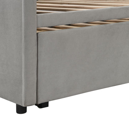 Twin Size Upholstered Daybed With Pop Up Trundle - Gray