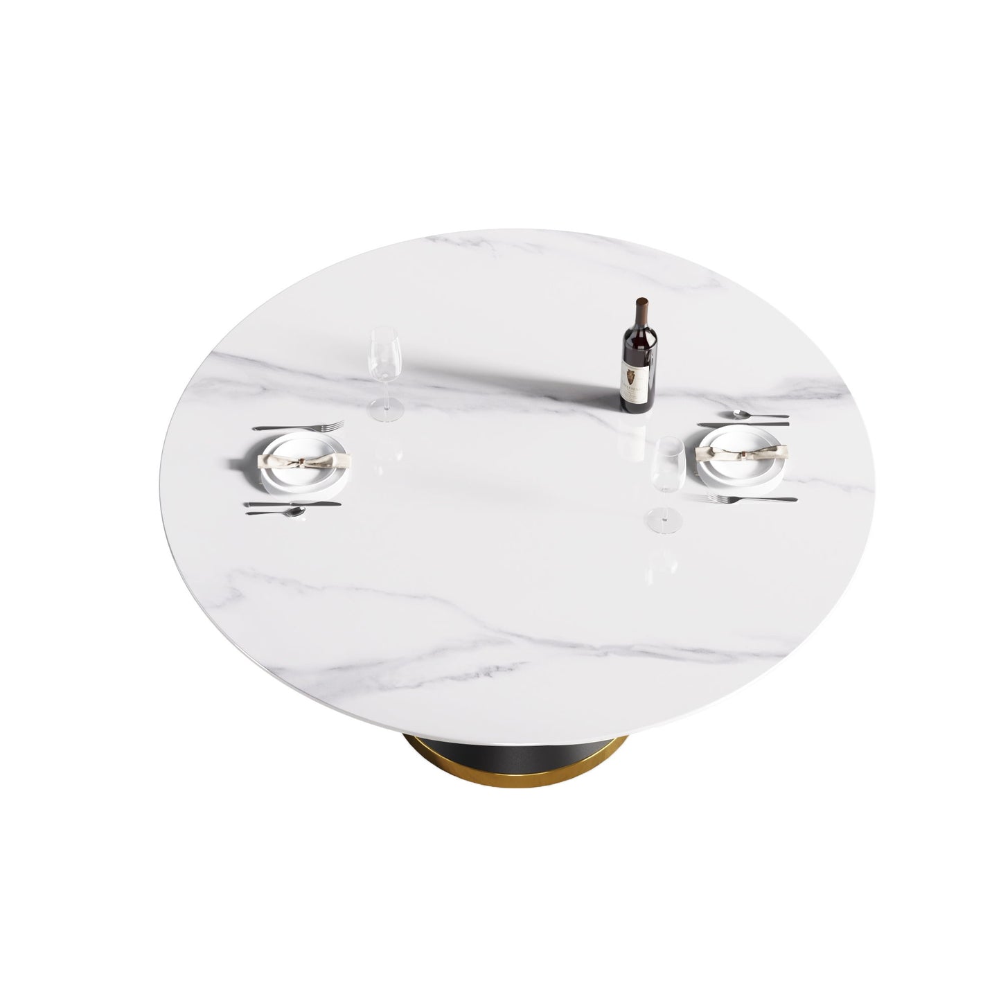 59.05" Modern Artificial Stone Round Carbon Steel Base Dining Table, Can Accommodate 6 People - White / Black