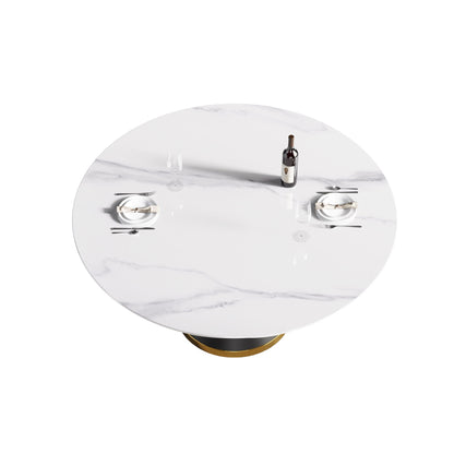 59.05" Modern Artificial Stone Round Carbon Steel Base Dining Table, Can Accommodate 6 People - White / Black