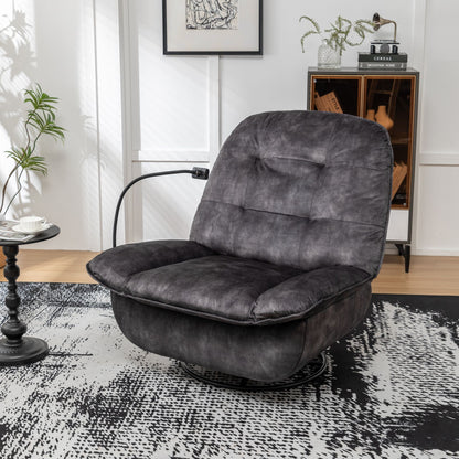 Modern Swivel Gliding Recliner Chair With Rocking Function And Phone Holder - Large Comfortable Reading Chair In Gold Stamped Velvet - Black