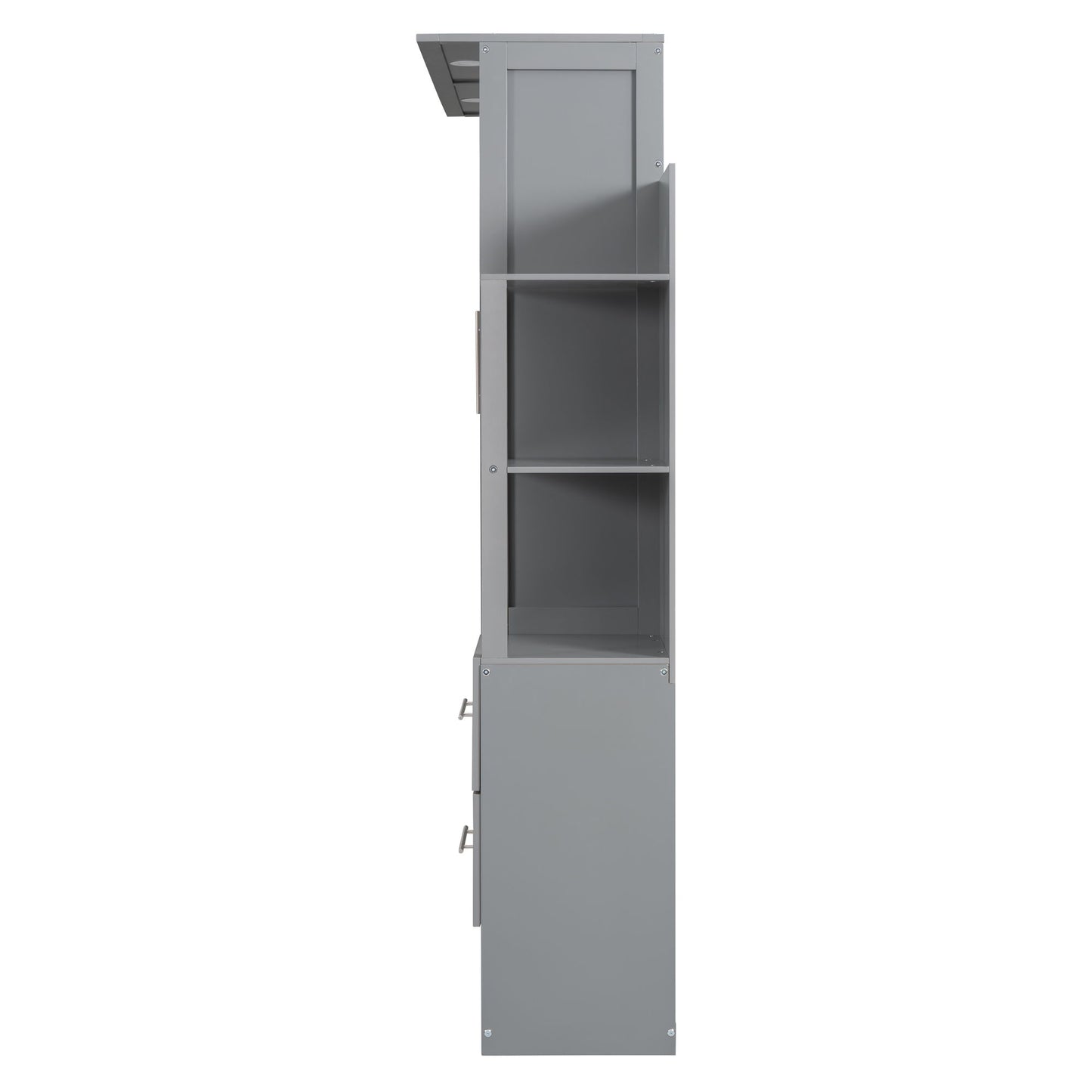 Full Size Murphy Wall Bed With Shelves, Drawers And LED Lights - Gray