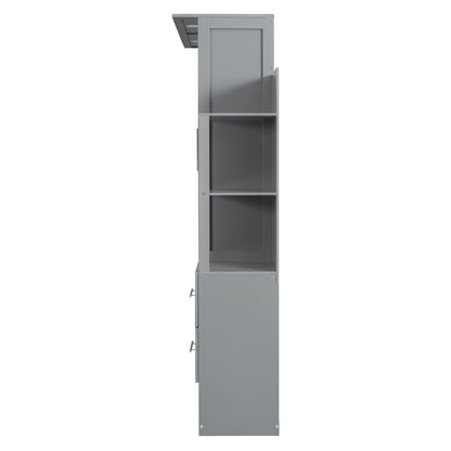 Full Size Murphy Wall Bed With Shelves, Drawers And LED Lights - Gray