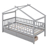 Twin Size House Bed With 2 Drawers - Gray