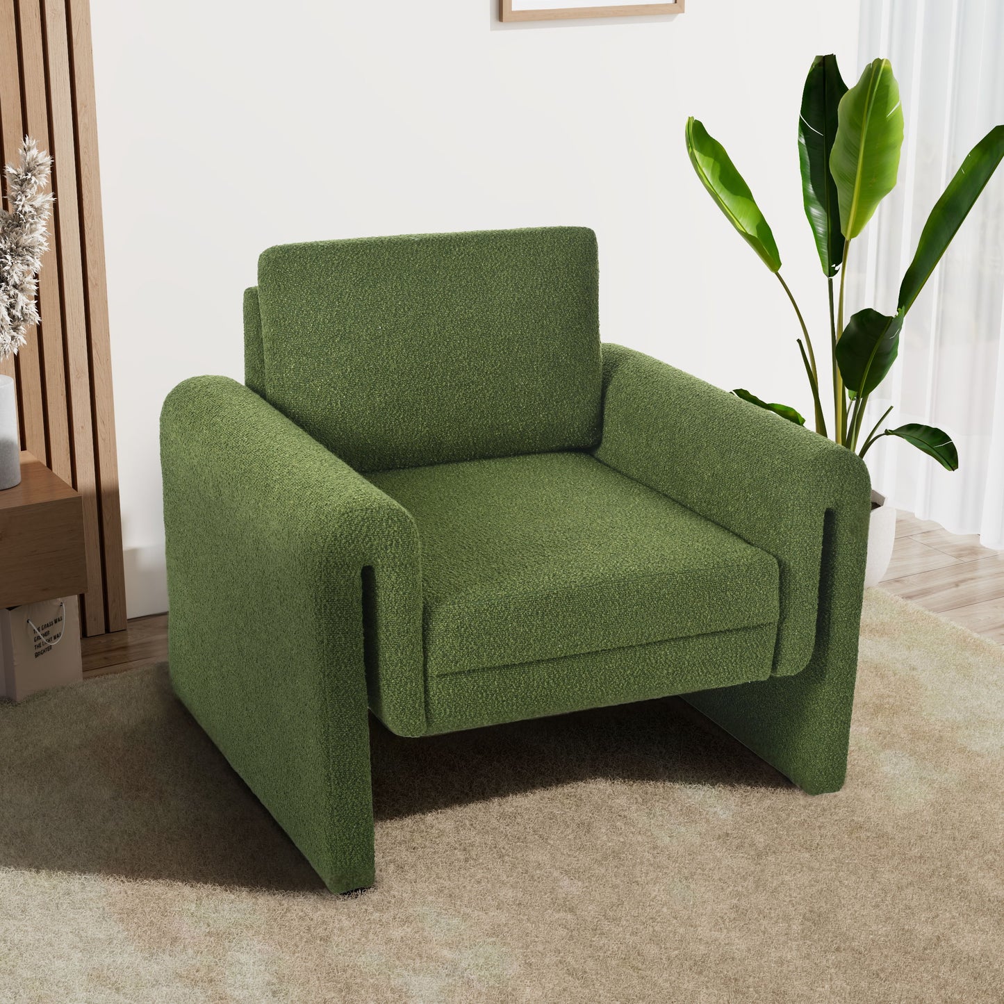 Modern Boucle Upholstered Accent Chair Sturdy Support & Luxurious Comfort Solid, Manufactured Wood - Green
