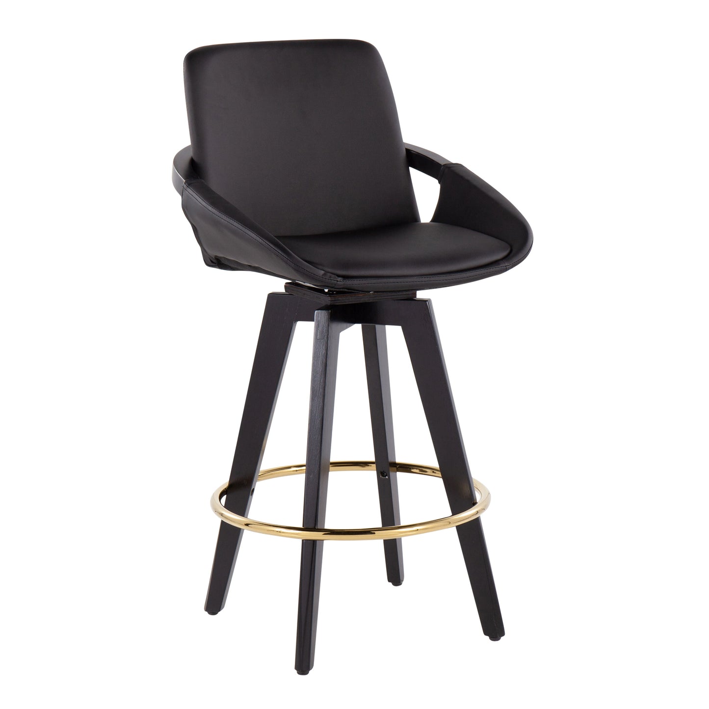 Cosmo - Contemporary Fixed Height Counter Stool With Swivel With Round Footrest (Set of 2) - Black