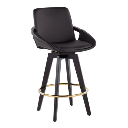 Cosmo - Contemporary Fixed Height Counter Stool With Swivel With Round Footrest (Set of 2) - Black