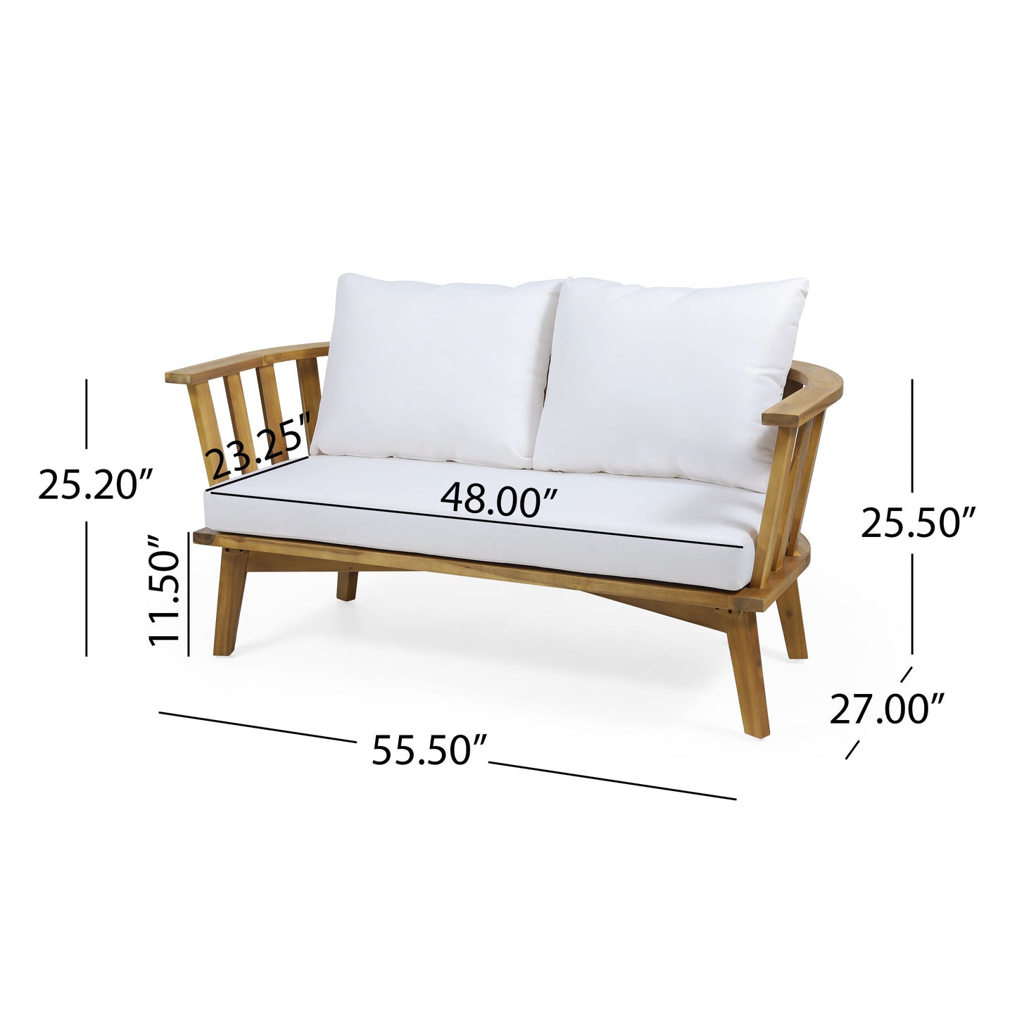 4 Pieces Acacia Wood Patio Furniture Set, Outdoor Furniture With Coffee Table, Patio Conversation Set Deep Seating With Soft Cushion, Porch Chairs For Backyard Porch Balcony - Teak / White