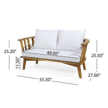 4 Pieces Acacia Wood Patio Furniture Set, Outdoor Furniture With Coffee Table, Patio Conversation Set Deep Seating With Soft Cushion, Porch Chairs For Backyard Porch Balcony - Teak / White