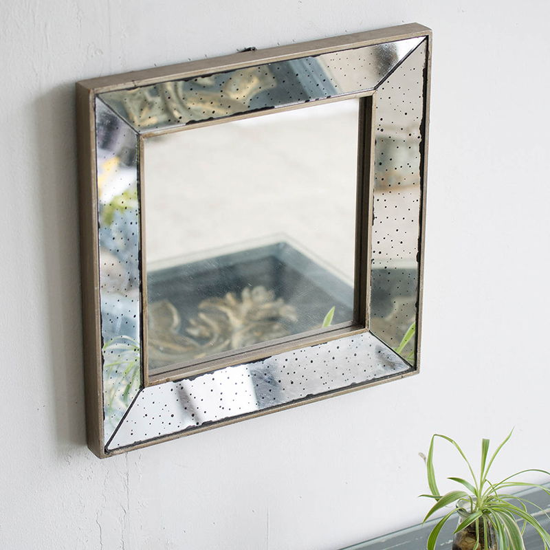 Distressed Square Accent Mirror, Traditional Style Framed Wall Mirror For Living Room, Entryway, Office, Bedroom, Hallway - Silver