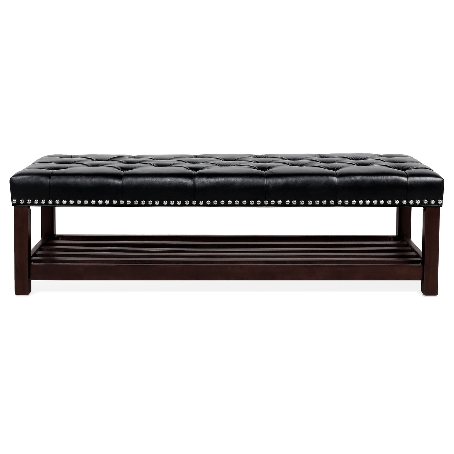 Wooden Base Upholstered Bench For Bedroom For Entryway - Black
