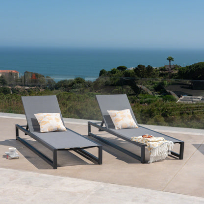 Chaise Lounge (Set of 2), Outdoor Patio Lounge Chairs With 5 Reclining Positions - Black / Gray