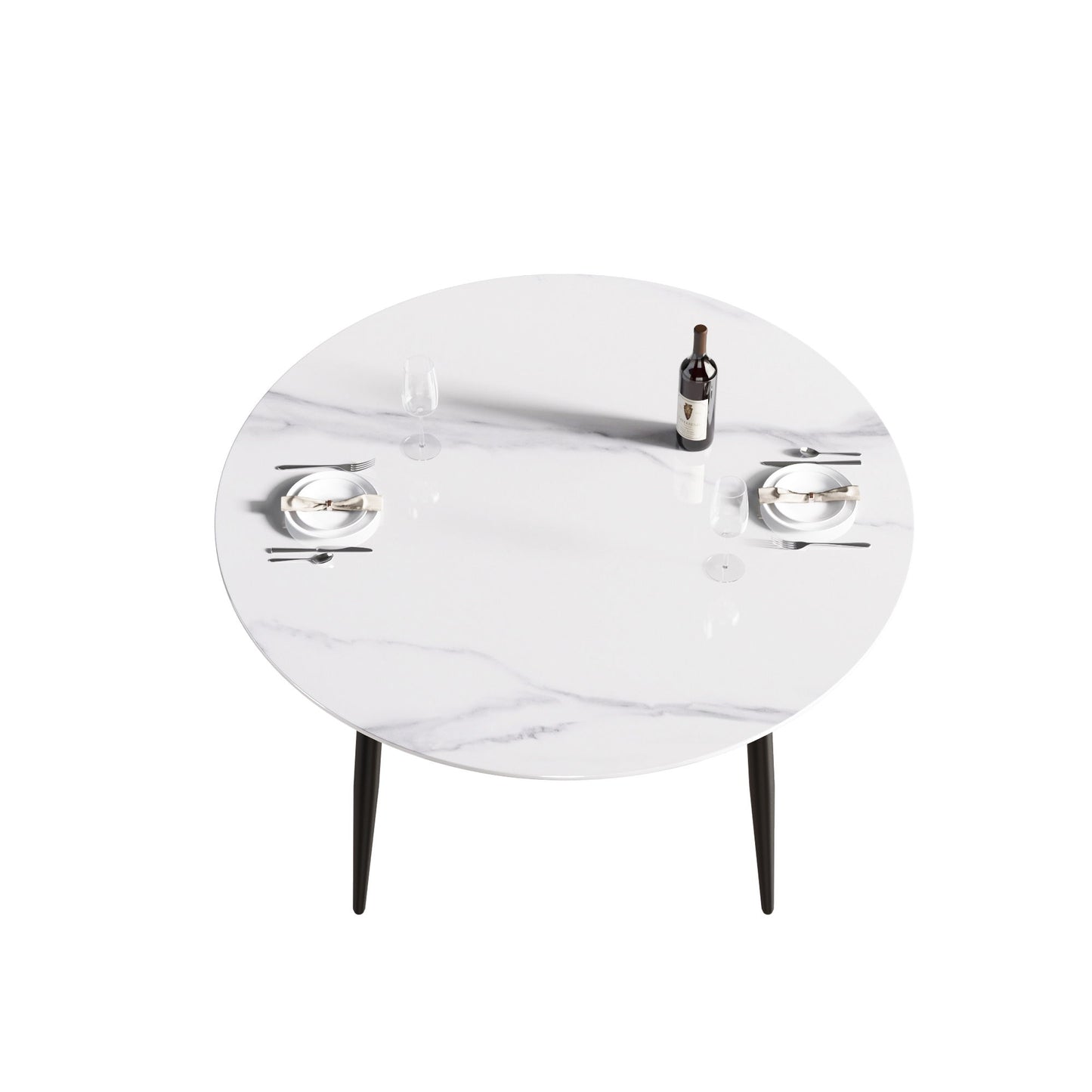 53.15" Modern Man-Made Stone Round Metal Dining Table-Position For 6 People - White / Black