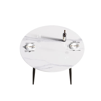 53.15" Modern Man-Made Stone Round Metal Dining Table-Position For 6 People - White / Black
