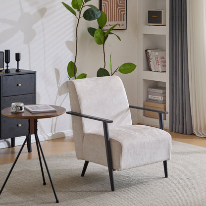 Modern Lounge Chair With Polyester Upholstery And Sturdy Metal Frame - Beige