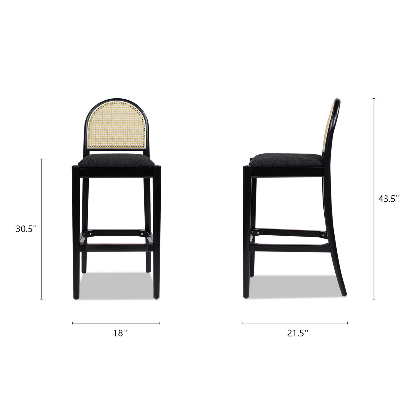 Panama - Curved Back Cane Bar Stool (Set of 2) - Ebony Black