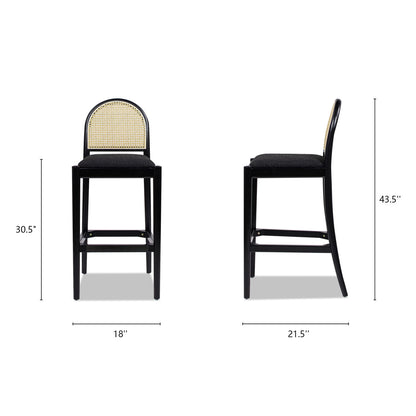 Panama - Curved Back Cane Bar Stool (Set of 2) - Ebony Black