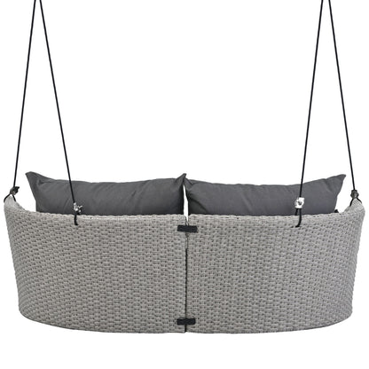 2 Person Hanging Seat, Rattan Woven Swing Chair, Porch Swing With Ropes - Gray / Cushion