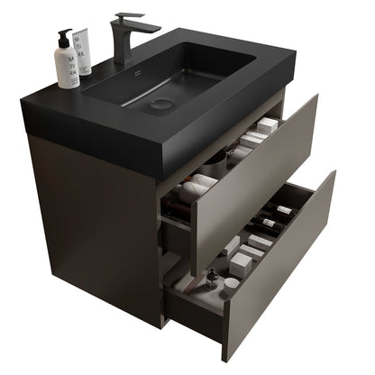 Alice - 30" Bathroom Vanity With Sink, Large Storage Wall Mounted Floating Bathroom Vanity For Modern Bathroom, One-Piece Black Sink Basin Without Drain And Faucet - Black / Gray