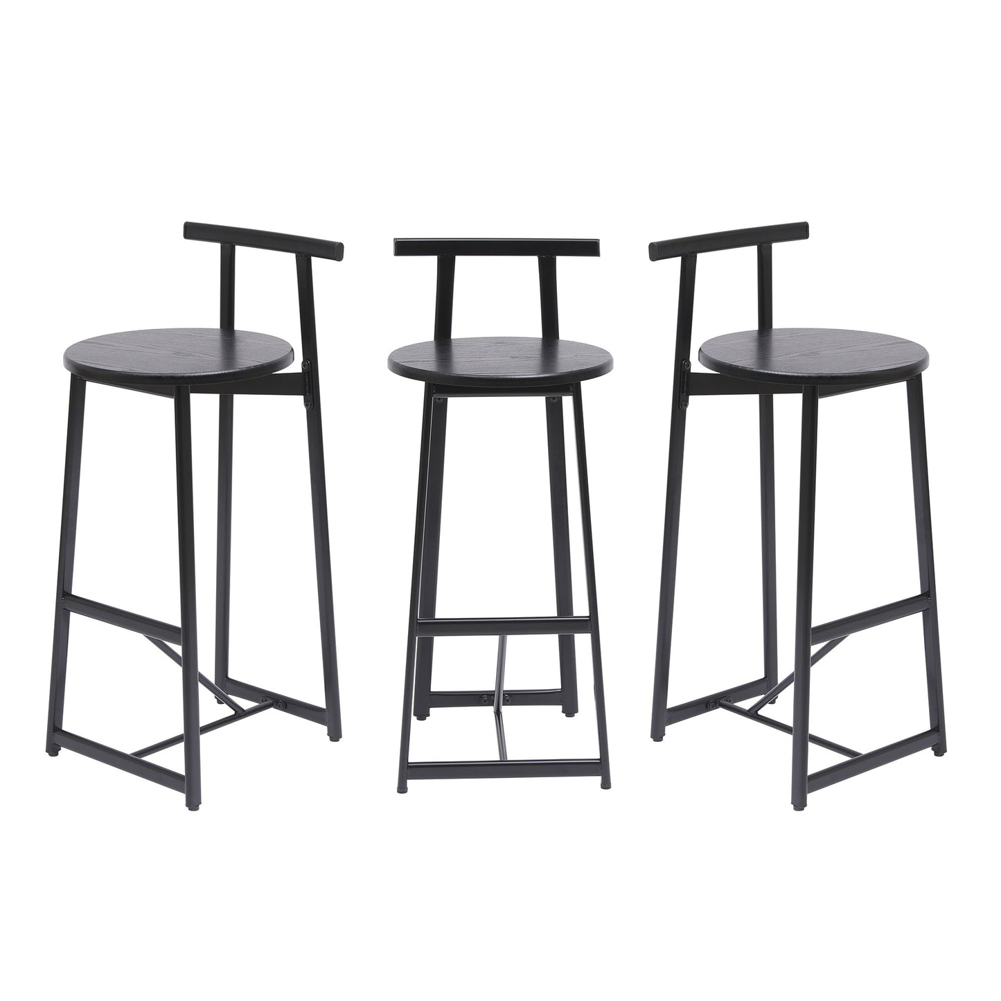 Modern Kitchen Bar Stools (Set of 3) With Footrest - Black