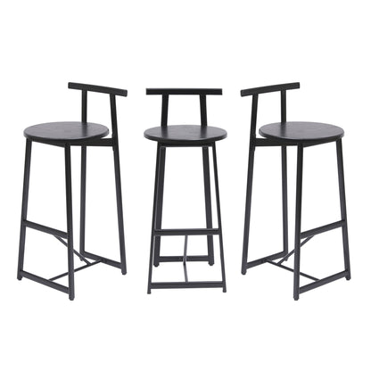 Modern Kitchen Bar Stools (Set of 3) With Footrest - Black