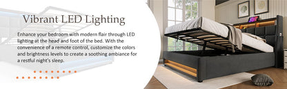 Full Size Upholstered Platform Bed With A Hydraulic Storage System, LED And USB Charging (Without Mattress) - Gray
