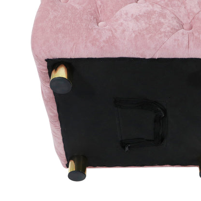 Modern Velvet Upholstered Ottoman, Exquisite Small End Table, Soft Foot Stool, Dressing Makeup Chair, Comfortable Seat For Living Room, Bedroom, Entrance - Pink
