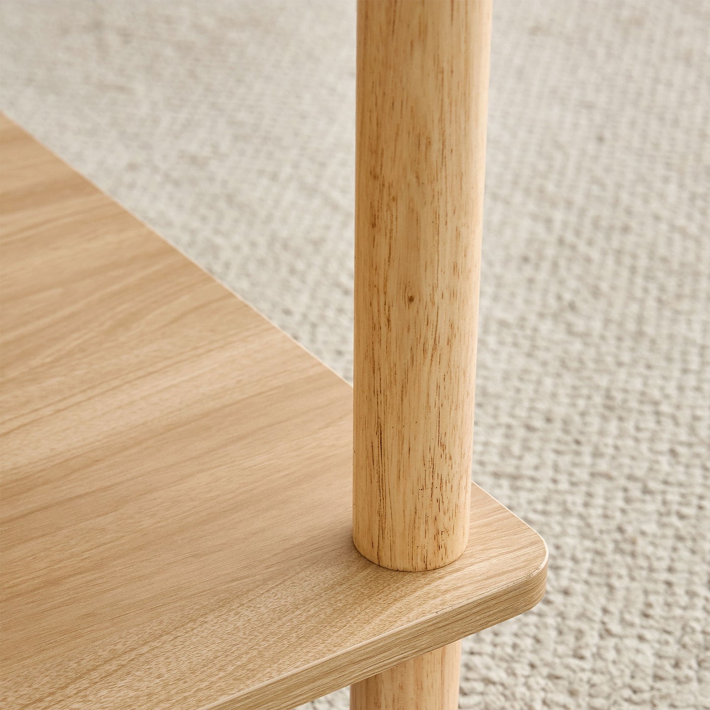 Modern 2 Tier Coffee Table For Living Room Furniture, Rectangular Center Table With Open Storage Shelf, Rounded Rubberwood Legs, Stable And Durable - Burly Wood