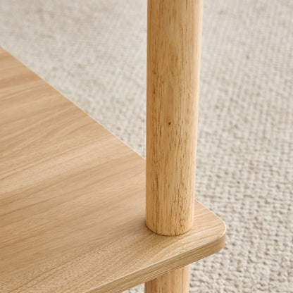 Modern 2 Tier Coffee Table For Living Room Furniture, Rectangular Center Table With Open Storage Shelf, Rounded Rubberwood Legs, Stable And Durable - Burly Wood
