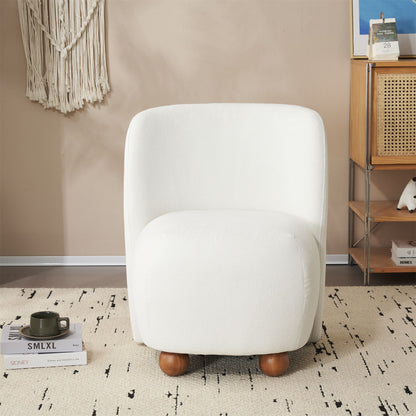 Modern Low Back Accent Chair, Upholstered Armless Living Room Chairs, Round Pine Wood Feet, For Small Living Spaces, Living Room - White