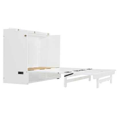 Full Size Murphy Bed With Large Drawer, USB Ports And Outlets - White