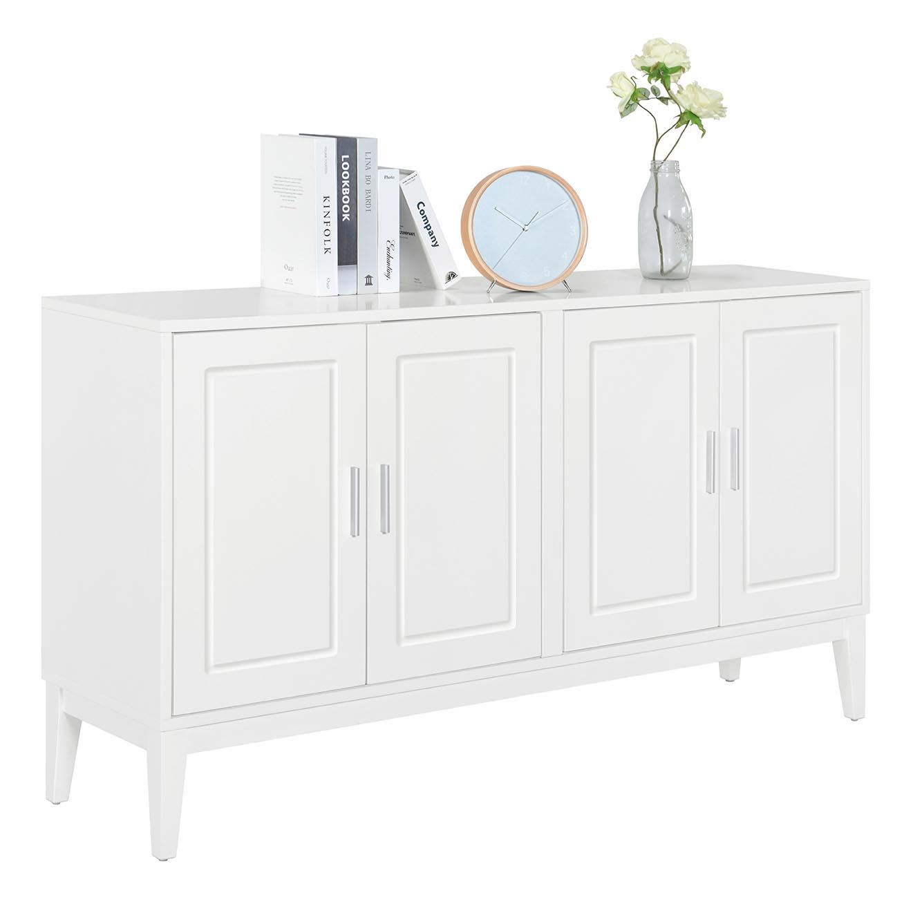 4 Door Sideboard Storage Cabinet With Door Shelf For Living Room And Dining Room, 2 Large Cabinets With Adjustable Shelf - White
