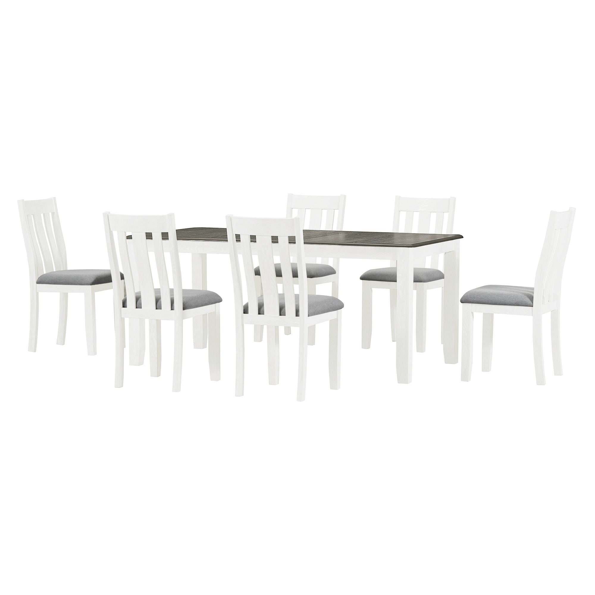 7 Piece Dining Table Set Retro Style With Extendable Table And 6 Upholstered Chairs - Antique Brown / White