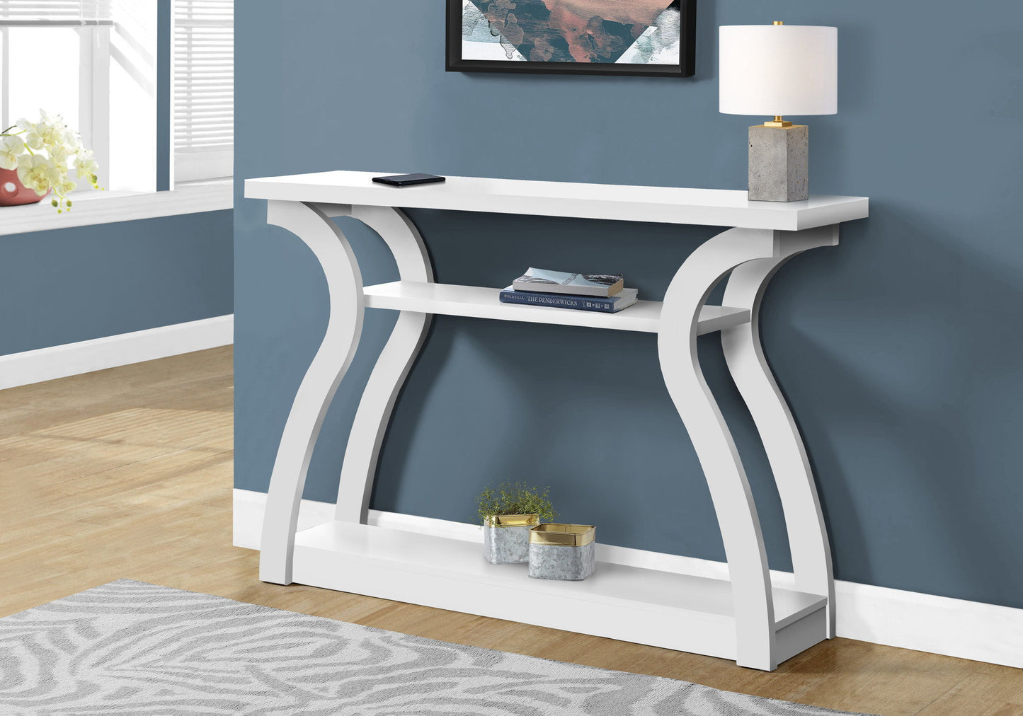 Accent Console Table For Entryway, Contemporary Convenient Design - White