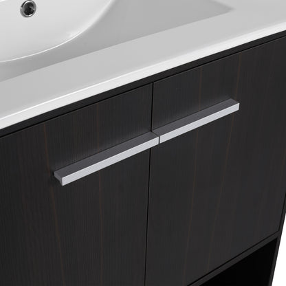 Modern Freestanding 30" Bathroom Vanity With Ceramic Sink, Soft Closing Doors Cabinet - Dark Oak