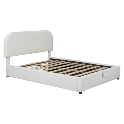 Full Size Upholstered Platform Bed With Hydraulic Storage System - White