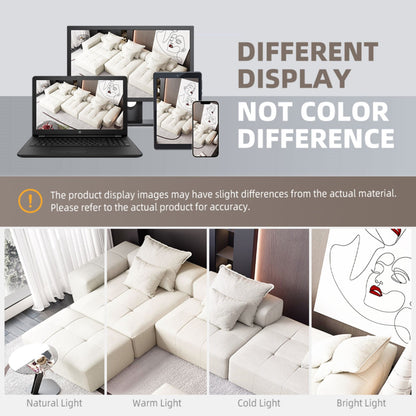 Modern Oversized Modular Sectional Sofa, Sparkling Fabric Soft Cushion Sofa With 6 Pillows, 6 Pieces Diy Combination Tufted Sofa, No Assembly Required - Beige
