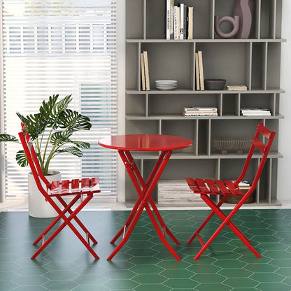 3 Piece Patio Bistro Set Of Foldable Round Table And Chairs - Red