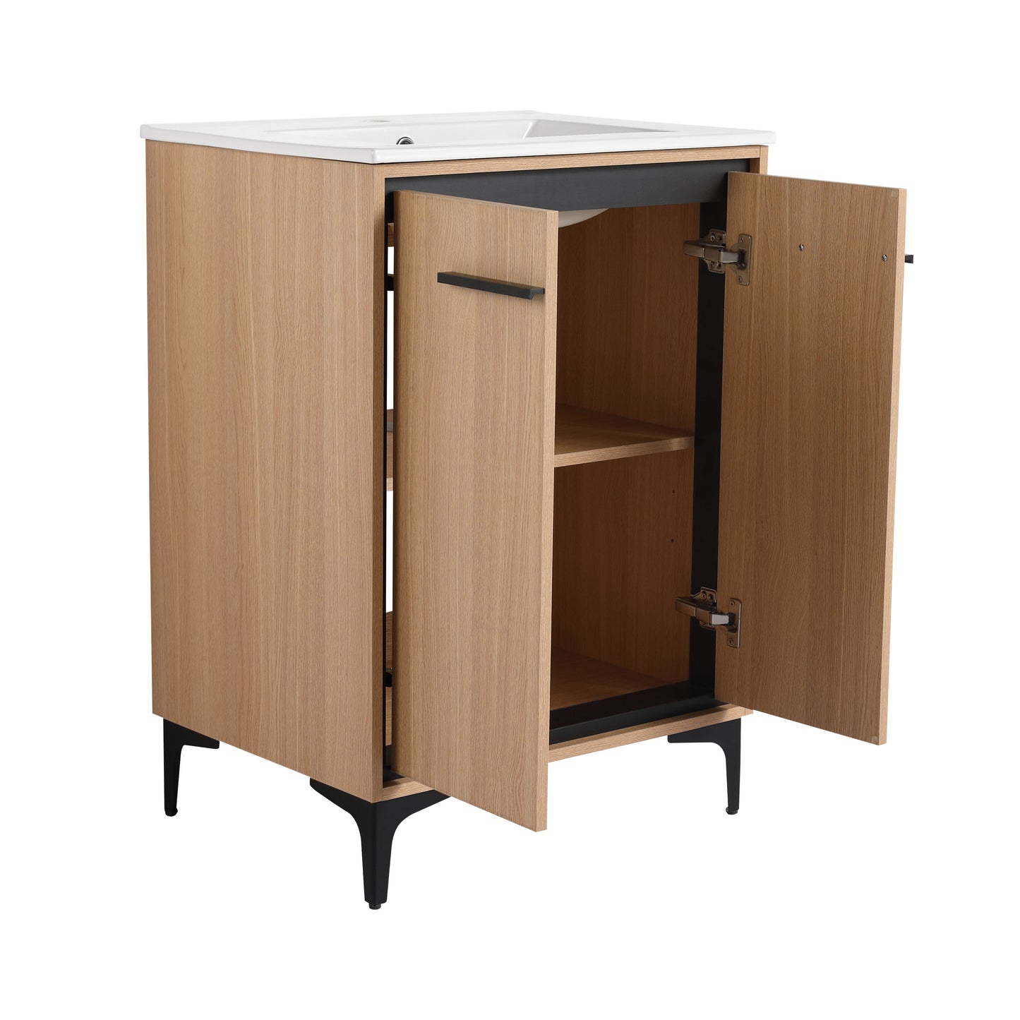 Modern 24" Bathroom Vanity Base With Basin And Storage Cabinet - Oak