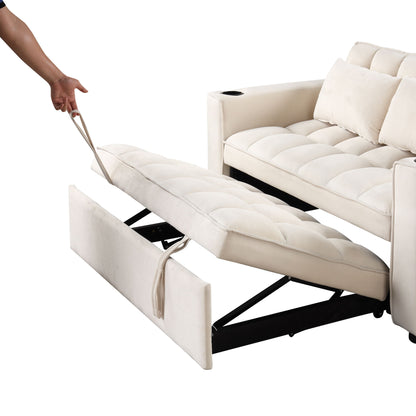 Multi Functional Sofa Bed With Cup Holder And USB Port For Living Room Or Apartments - Milk White