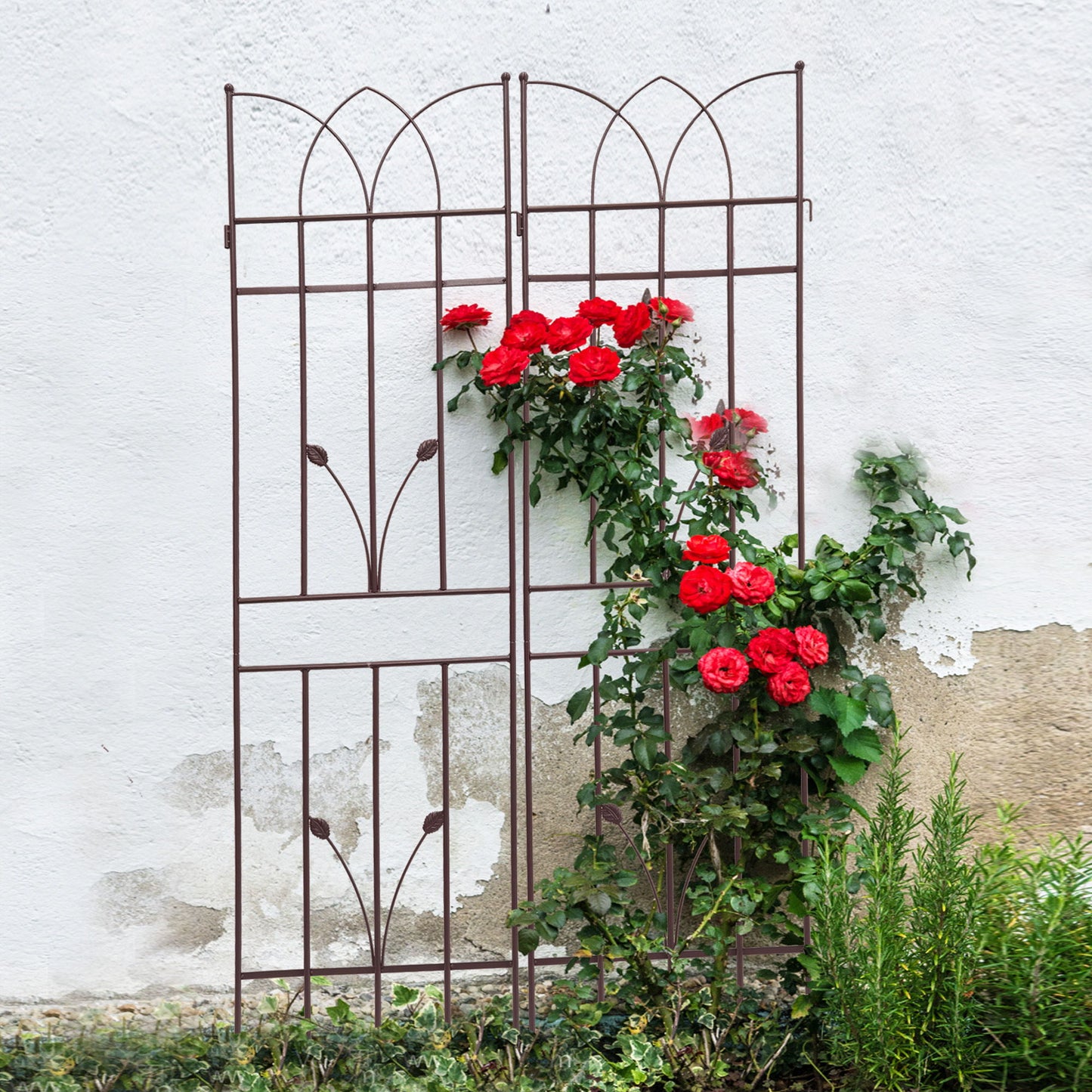 2 Pack Metal Garden Trellis Rustproof Trellis For Climbing Plants Outdoor Flower Support - Brown
