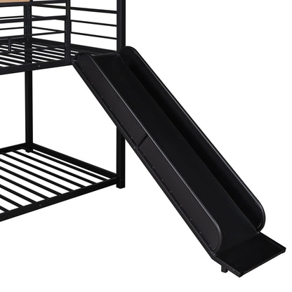 Twin Over Twin Bunk Bed, Housebed With Slide - Black