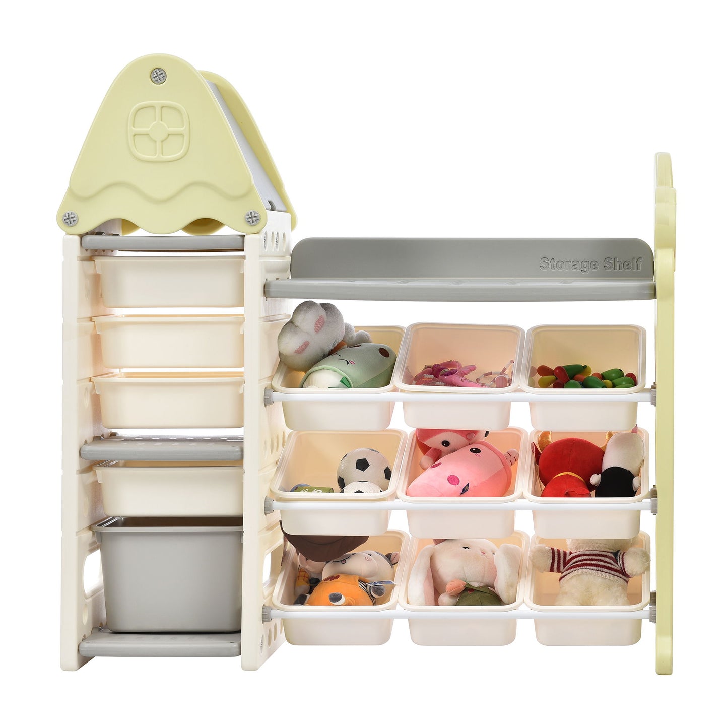 Kids Bookshelf Toy Storage Organizer With 17 Bins And 5 Bookshelves, Multi-Functional Nursery Organizer Kids Furniture Set Toy Storage Cabinet Unit With HDPE SheLF And Bins - Light Green